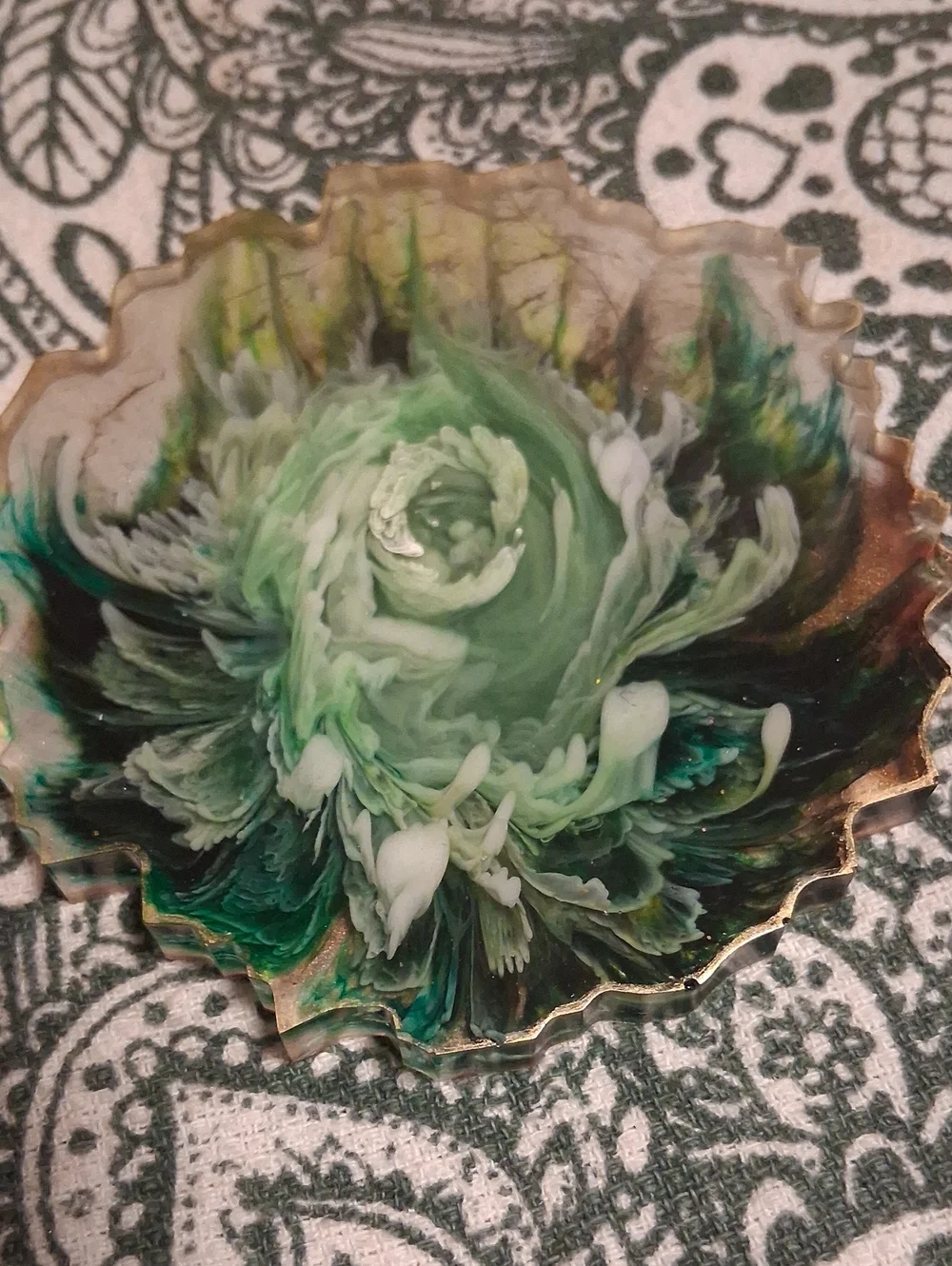 Handmade Resin Coaster Set - Green, White & Gold Floral